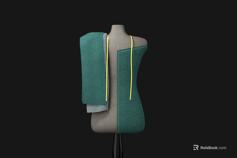 Fashion Mannequin Wearing Stylish Green Garment With Yellow Accent Lines 3d model 