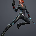 Red Haired Female Characters In Black Bodysuits With Gun And Glowing Staff Action Poses