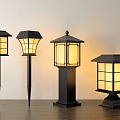 Outdoor Lights With Various Designs Grid Patterned Glass Shades And Metal Bases