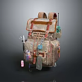 Vintage Canvas Backpack With Multiple Pockets Leather Accents And Hanging Tools 3d model