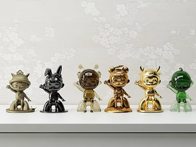 Ornamental Figurine Set With Various Colored Cartoon Character Designs For Home Decoration 3d model