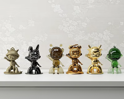 Ornamental Figurine Set With Various Colored Cartoon Character Designs For Home Decoration 3d model