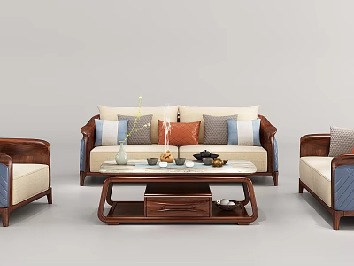 New Chinese Sofa Coffee Table Combination Sofa 3d model