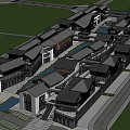 Modern Commercial Street with Gray Roofs Traditional Architecture Multiple Shops and Pedestrian Areas