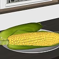 Fresh Corn Vegetable on White Plate on Gray Kitchen Counter Near Window with Blinds