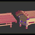Traditional Chinese Architectural Structures With Curved Roofs And Intricate Carved Details