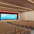 Spacious Conference Room Interior With Blue Screen Wooden Walls And Neatly Arranged Chairs