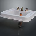 White Ceramic Wall Mounted Bathroom Sink With Two Brass Faucets 3d model