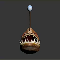 Realistic Angler Fish Character With Open Mouth Sharp Teeth And Blue Lure 3d model