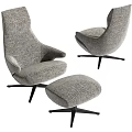 Gray Fabric Accent Chair With Curved Design Matching Ottoman And Black Metal Legs
