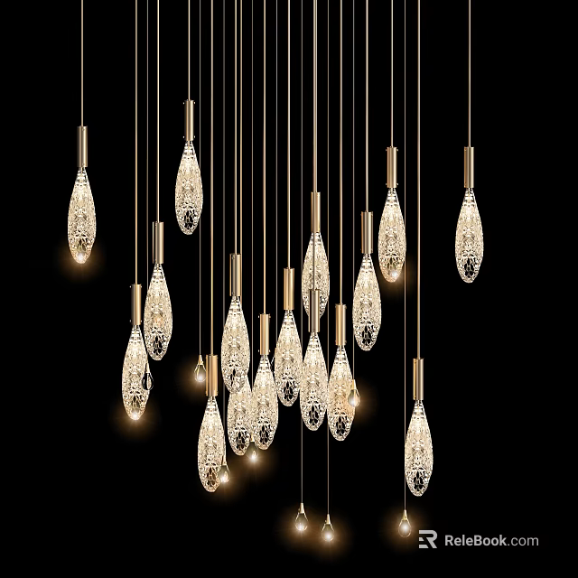 Sparkling Crystal Chandeliers With Gold Frames Hanging In Modern Illuminated Design 3d model 