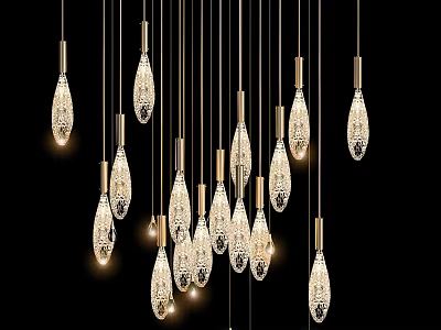 Sparkling Crystal Chandeliers With Gold Frames Hanging In Modern Illuminated Design 3d model
