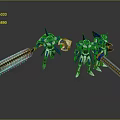 Blue And White Sci Fi Robot Models With Flame Weapon And Long Sword