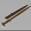 Golden Decorative Sword With Intricate Hilt And Wooden Scabbard Design