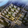 Aerial View of Residential Community Featuring Multiple High-Rise Buildings Surrounded by Greenery Near River and Roads