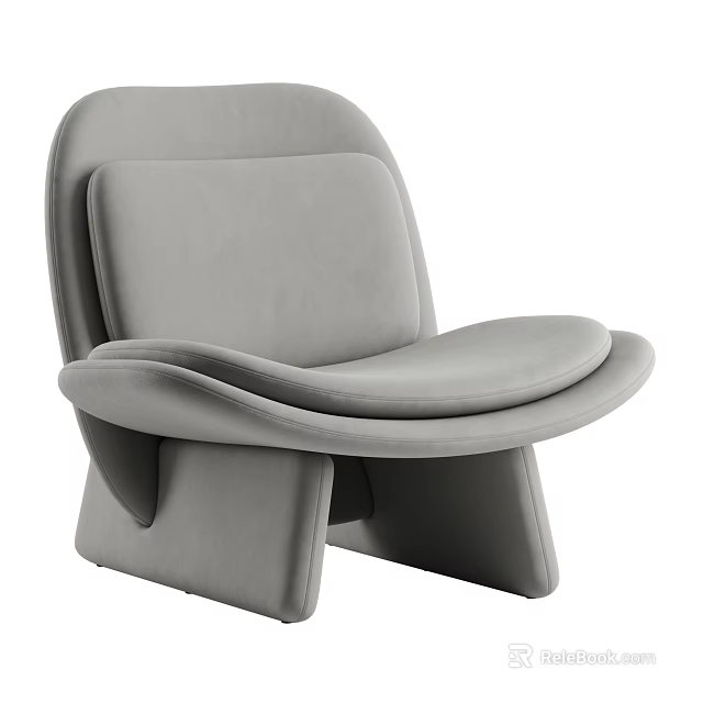Modern Grey Upholstered Single Chair With Curved Back And Unique Leg Design 3d model 