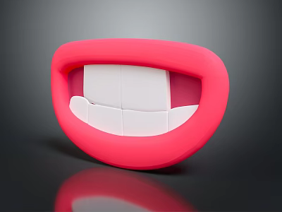 Pink Lip Shaped Medical Device Featuring White Inner Dental Structure Design 3d model
