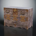 Vintage Wooden Storage Chest With Intricate Golden Decorations And Metal Handles