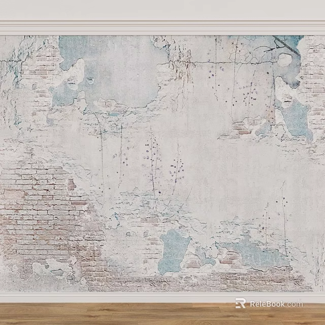 Vintage Distressed Square Rug With Blue White Brick Texture Pattern Design 3d model