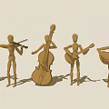 Wooden Mannequin Game Movie Characters Playing Violin Cello And Guitars