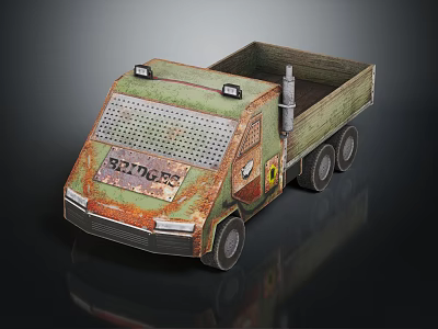 Vintage Style Toy Truck With Bridges Lettering Green And Brown Color Grille Design Black Wheels 3d model