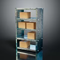 Sturdy Metal Display Shelf With Multiple Shelves Holding Cardboard Boxes For Storage 3d model