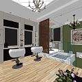 Elegant Beauty Hair Salon Interior With Salon Chairs Mirrors Chandelier And Green Wall