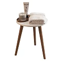 Soft Towels and Daily Washing Essentials for Bathroom with Wooden Side Table Plush Rug