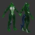 Shark Inspired Characters Creatures 3D Models With Green Bodies White Bellies And Muscular Build