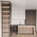 Modern Kitchen Interior Design With Wooden White Cabinets Marble Island And Built in Oven