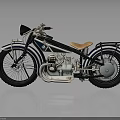 Vintage Classic Motorcycle With Black Blue Body Brown Leather Seat And Chrome Details