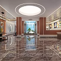 Luxurious Hotel Lobby Interior With Marble Floor Circular Skylight And Waterfall Feature 3d model
