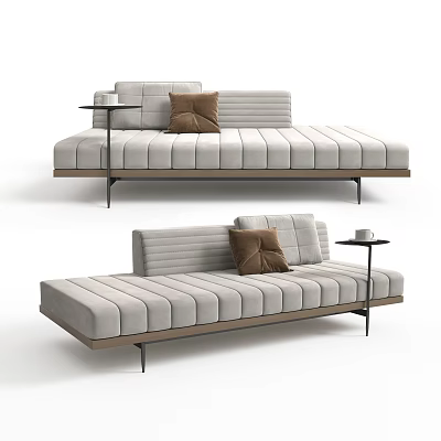 Modern Light Gray Chaise Lounge With Tufted Design And Brown Cushion 3d model