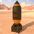 1000 LB TNT Bomb on Stand in Desert Landscape with Mountains