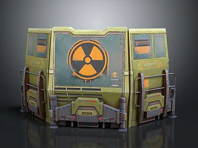 Green Radioactive Storage Container With Warning Symbols Metal Panels And Handles 3d model