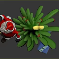 Festive Christmas Scene With Santa Claus Green Tree Star Ornaments And Gift Boxes