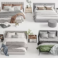 Various Styles Double Bed Bedroom Interior With Bedding Pillows Nightstands And Plants