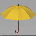 Bright Yellow Umbrella With Red Curved Handle For Everyday Use And Rain Protection