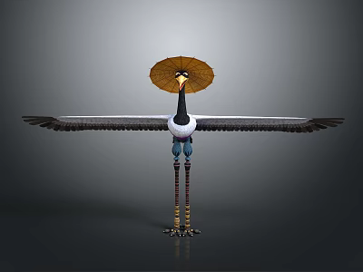 Bird Shaped Decorative Figurine Set With Straw Hat Spread Wings And Long Legs 3d model
