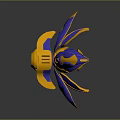 Streamlined 3D Fidget Spinner With Blue Yellow Accents And Glowing Center