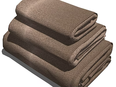 Three Neatly Stacked Brown Soft Towels For Bathroom And Home Use 3d model
