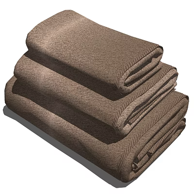 Three Neatly Stacked Brown Soft Towels For Bathroom And Home Use 3d model
