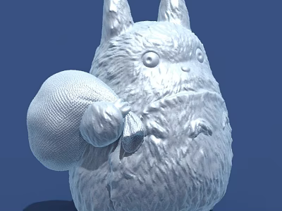 Adorable White Fluffy Totoro Decorative Ornament Set Holding a Small Bag 3d model