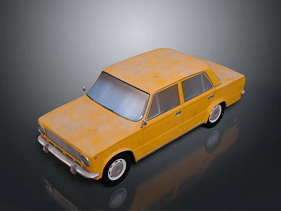 Yellow Vintage Classic Car With Worn Exterior Retro Design And Old Fashioned Body 3d model