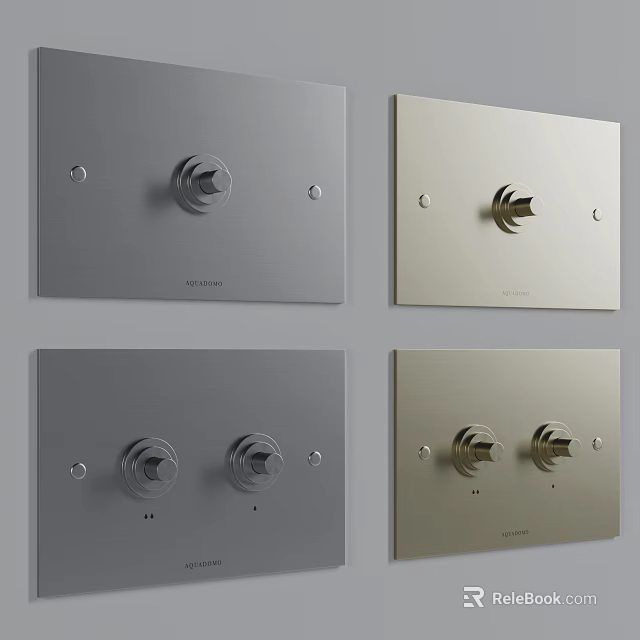 Modern Switch Panel Components With Silver And Golden Finishes Single Double Knobs 3d model 