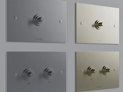 Modern Switch Panel Components With Silver And Golden Finishes Single Double Knobs 3d model
