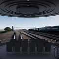 Open Air Cinema With Outdoor Seating Facing Railway Tracks And Moving Train