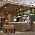 Modern Supermarket Department Store Interior With Shelves Food Items Beverages And Checkout Counter