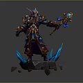 Fantasy Warrior Character With Ornate Armor Glowing Blue Weapon And Ice Creature On Stone Pedestal