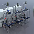 Laboratory Industrial Equipment Setup Featuring Stainless Steel Tanks Mixing Devices Piping Systems And Containers